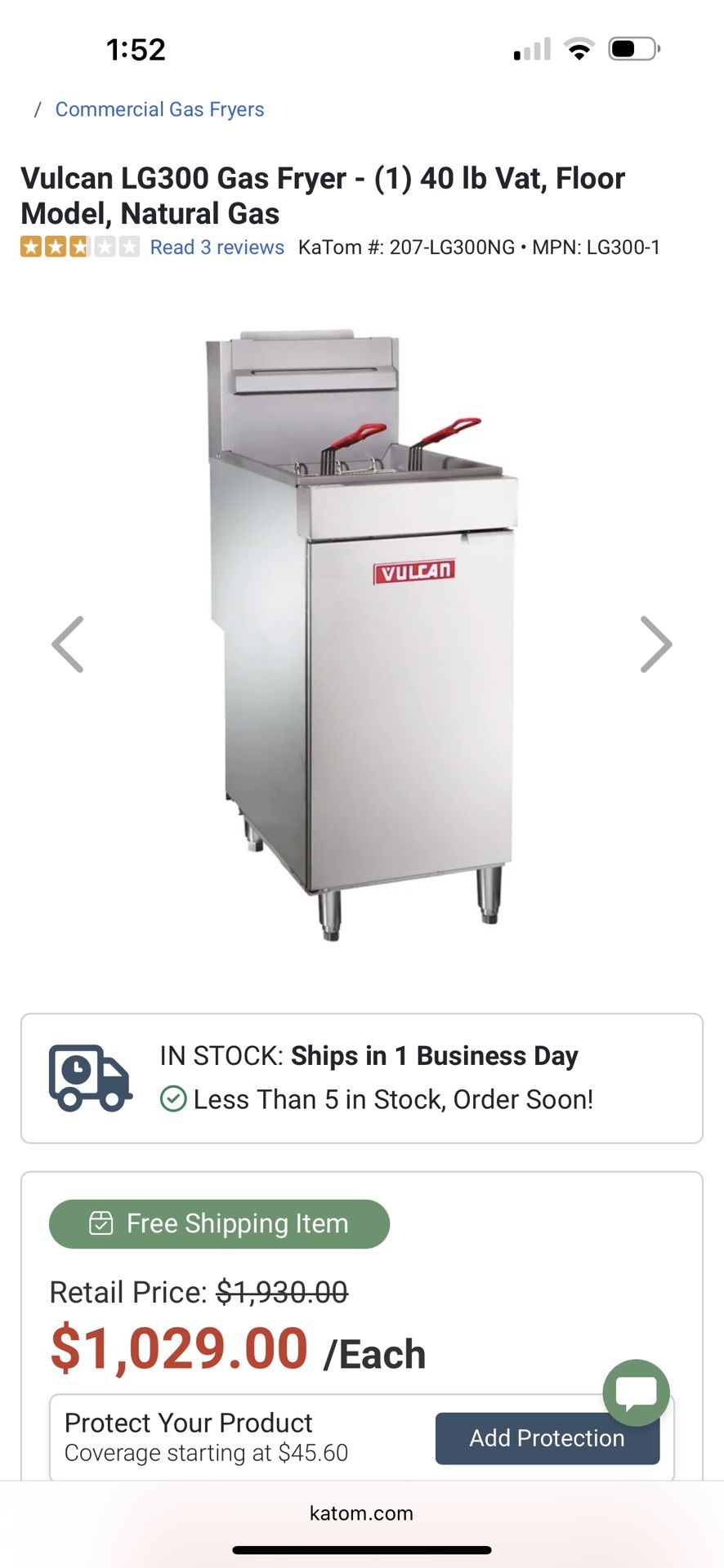 Vulcan Gas Deep Fryer