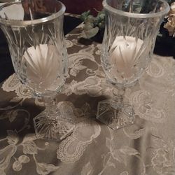 Heavy Cut/Pressed Glass Candle Holders – Pair - $20 (Murrieta)