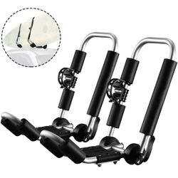 2 Pieces J-Bar Kayak Roof Rack Unilateral Universal Double Folding Kayak Carrier for Surf Board, SUP, Snowboard, Canoe Top Mount on Car, SUV, Truck Cr