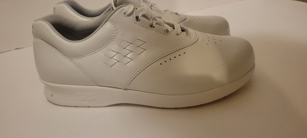 SAS Free Walking Time Shoes Women 7W White Genuine Leather Comfort Support