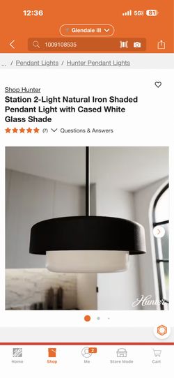 Shop Hunter Station 2-Light Natural Iron Shaded Pendant Light with Cased White Glass Shade