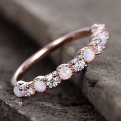 Simple Rose Gold Small Round White Crystal Ring