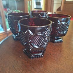 Avon Cape Cod Ruby Red Short Footed Tumblers, Vintage Set Of FOUR