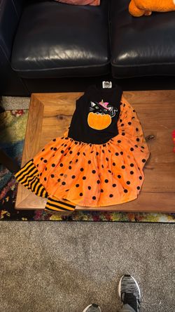Girls Halloween Dress with Striped Leggings
