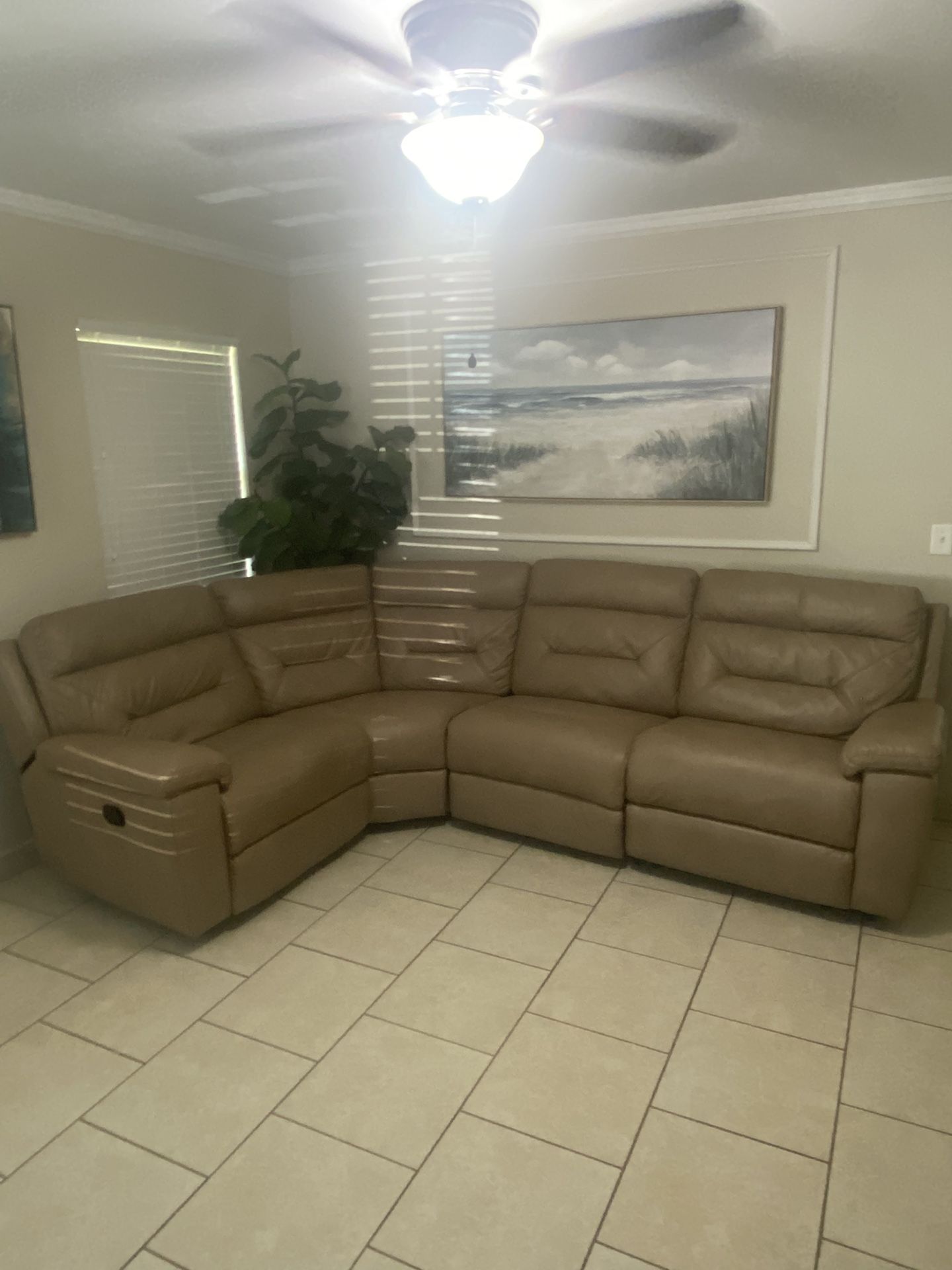  Leather Sectional Sofa / Couch With 2 Recliners. 