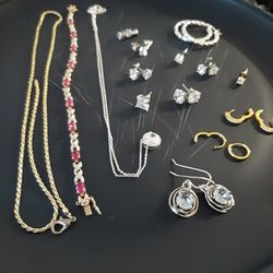 Silver Earrings, Necklaces And Bracelet(unknown Gems)