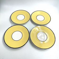 Set Of 4 Pagnossin Ironstone Italy Treviso Spa Yellow Blue Trim Saucer Plate 7”