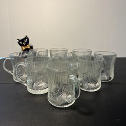 Arcoroc Vintage 1980s 9 Canterbury Crocus Embossed Mugs Cups