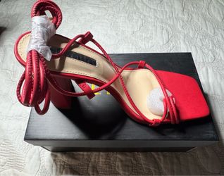 Red Lace-Up Block Heels