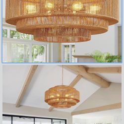 NEW 31” Boho Rattan Chandelier – $150 Today