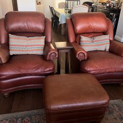 Leather Club Chairs And Ottoman