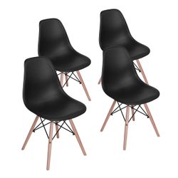 Homy Casa RICO Black Dining Chair Set of 4, Modern Industrial Style, Beech Wood Legs, PP Seat, 46.5x52.5x81.5cm Open Box
