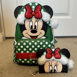 Disney Loungefly Christmas Minnie Mouse Mini Backpack & Wallet Set – NWT