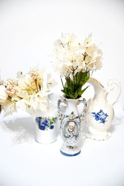 Rare Vintage Blue & White Porcelain Decor Set - 3 Piece Collection