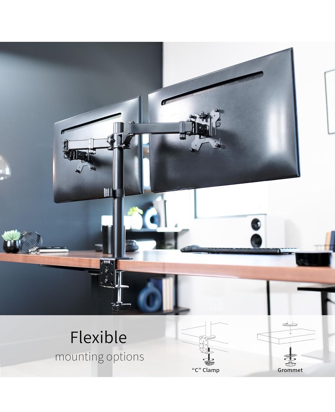 Brand New VIVO Dual Monitor Desk Mount, Heavy Duty Fully Adjustable Stand, Fits 2 LCD LED Screens up to 32 inches, Black, STAND-V032