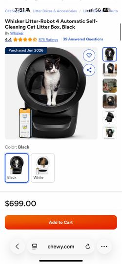 Whisker Litter-Robot 4 Automatic Self-Cleaning Cat Litter Box, Black