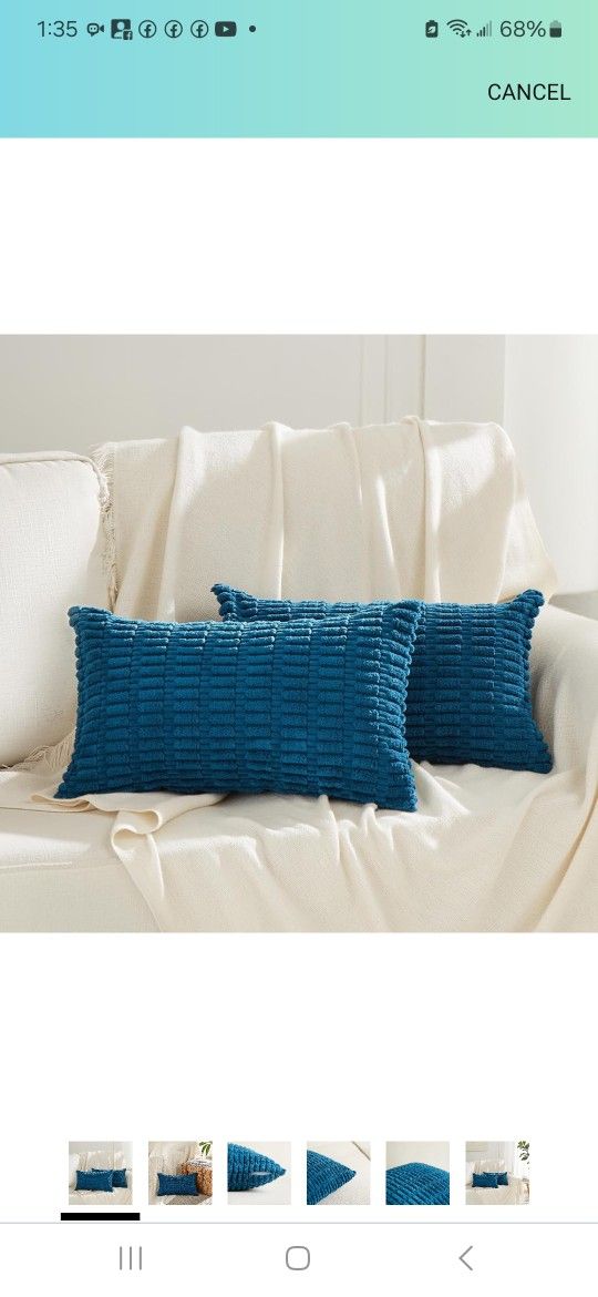 Fancy Homi 2 Packs Teal Decorative Throw Pillow Covers 14x24 Inch for Living Room Couch Bed Sofa, Rustic Farmhouse Fall Home Decor, Soft Striped Cord