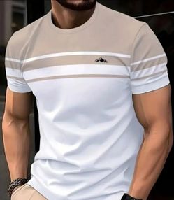 Beige and White  Casual Men's T-shirt  M