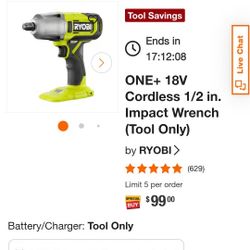 RYOB I one+ HP Impact Hammer 1/2 Inch - No N attery