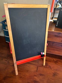 Kids Wooden Standing Chalkboard Easel double side to use with crayons and also with rolling paper