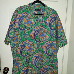 Polo Ralph Lauren Jerry Paisley Oxford Shirt Green Men's Size 2XB . 