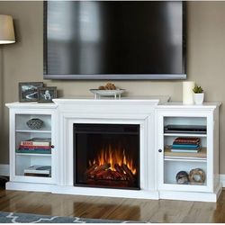 Frederick 72 in. Freestanding Electric Fireplace TV Stand Entertainment Center in White