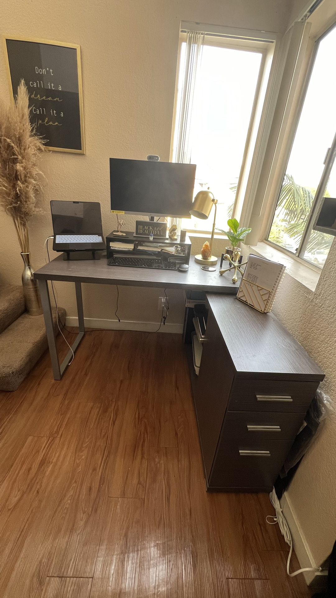 Leicester Computer Desk, Home Office, Corner, Storage Drawers, L Shape, Work, Laptop, Metal, Gray