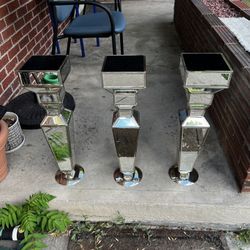 Glass Mirror Pedestal Candle Holder 