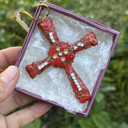 Vintage Red Ornate Cross Ornament