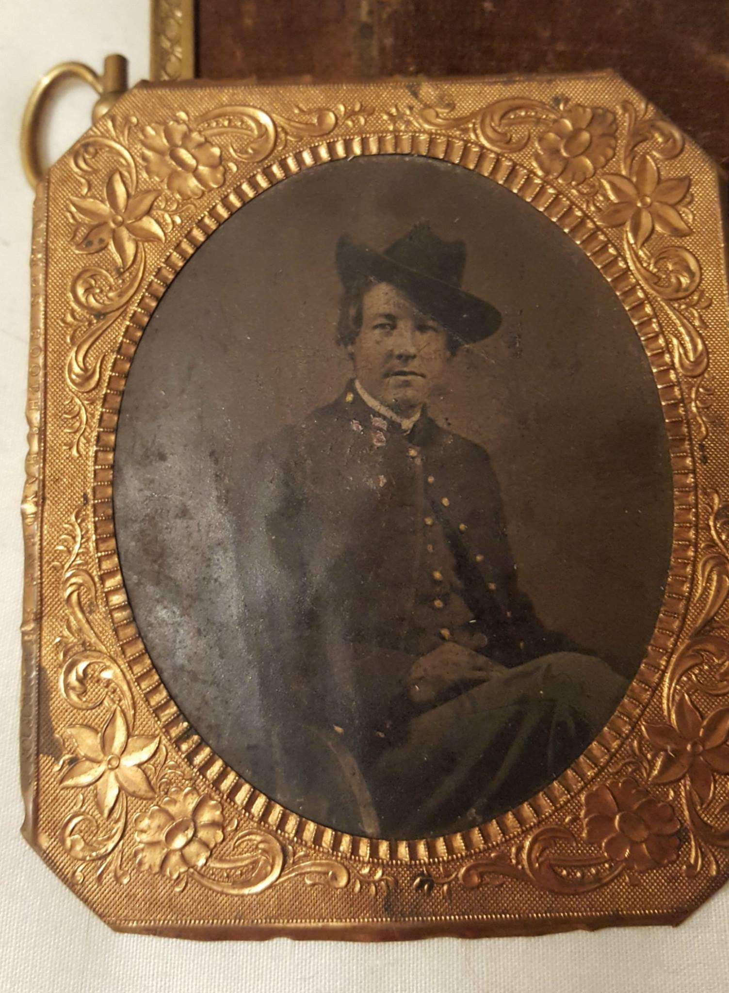 Civil War original tintype with pink gold frame