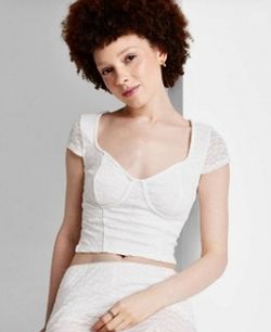 NWT Wild Fable Women’s White Short Sleeve Lace Bustier Top Y2k Large