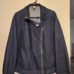 LIKE NEW Women's Jaclyn Smith Dark Blue Stretch Denim Diagonal Zip Jacket - Size 3X (SE San Diego)