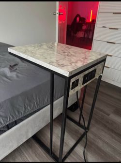 Marble Top Side Table with Power Outlets
