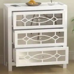 3-Mirrored Drawers White Wood Nightstands Bedside Table With Mirror Finish 11.8 in. D x 26 in. W x 28 in. H. New In Box 