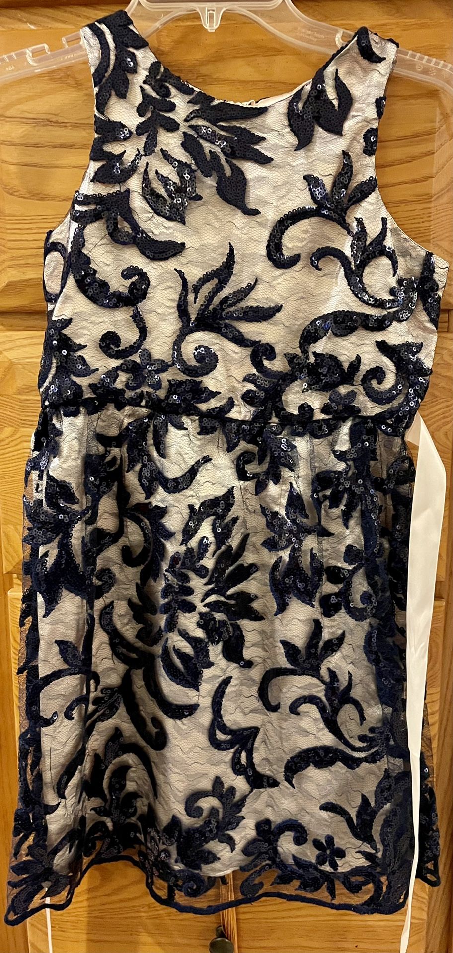 Pale Pink Lace And Midnight Blue Sequin Girl’s Dress