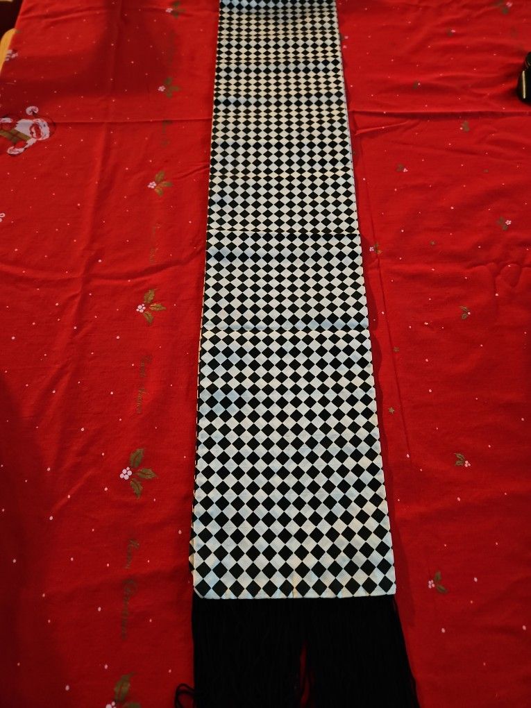 Art Deco Silk-like Black &White Checkered Scarf