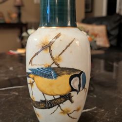 Vintage Bird Sojourn Blue Tit Porcelain Vase Enesco Patrician Art