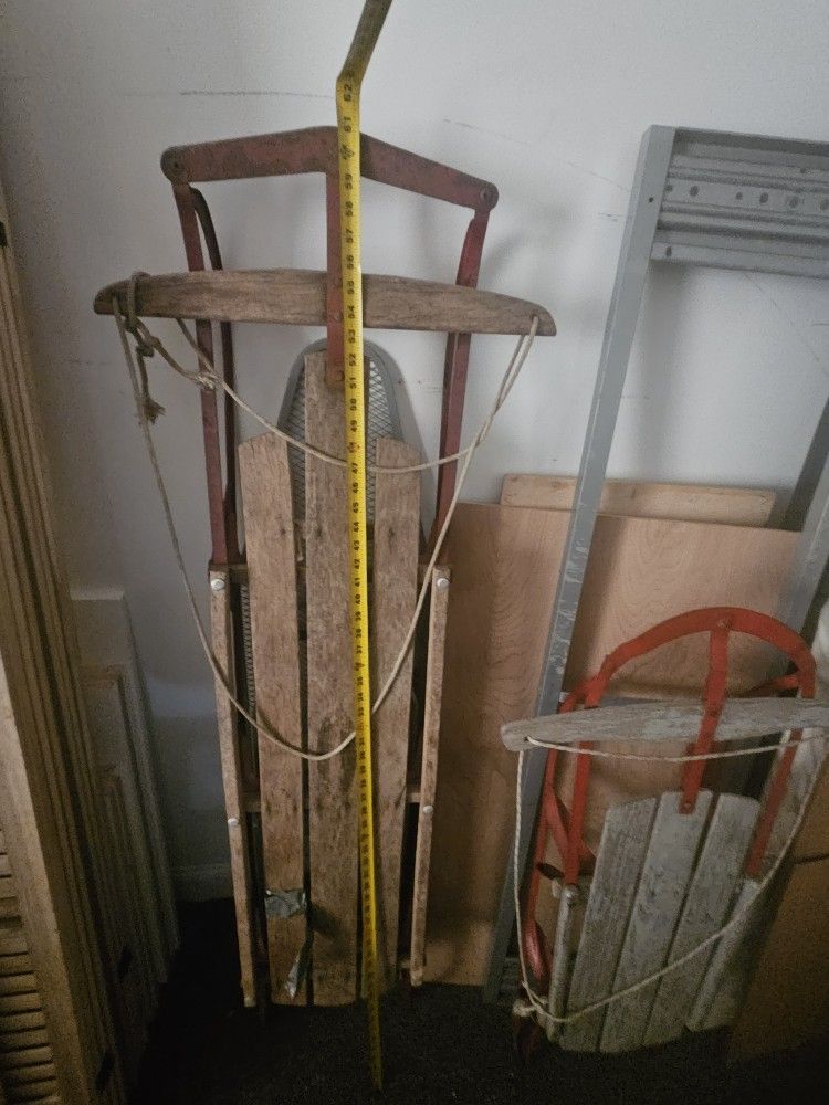 Antique Wooden Sleds With Metal Runners