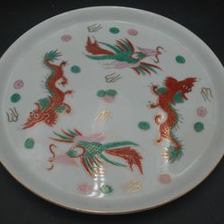 Hand Painted Dragons On White Plate