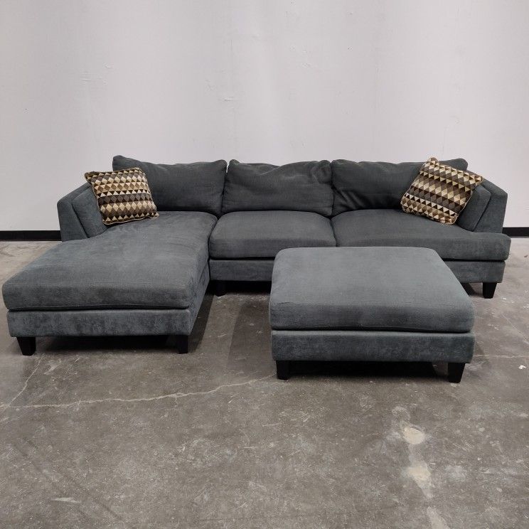 FREE DELIVERY - Gray Sectional Sofa with Chaise and Ottoman