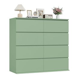8 Drawer Dresser for Bedroom, Horizontal Dresser Chest with Easy Pull Bevel Handle, Storage Cabinet for Living Room, Green