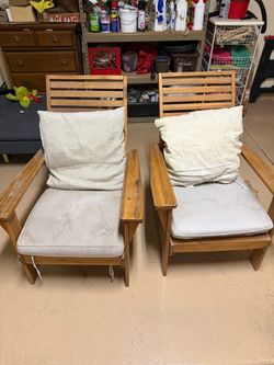 Wooden Patio Lounge Chairs with Cushions – Set of 2