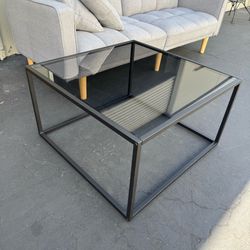Modern Black Metal Glass Top Square Coffee Table Very Good Condition