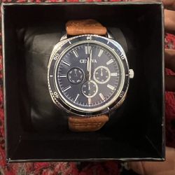 Limited Edition Men’s Geneva Analog Watch – Brown Leather Strap, Black Dial