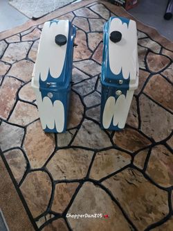Motorcycle Saddlebags Pair Blue White Custom Paint