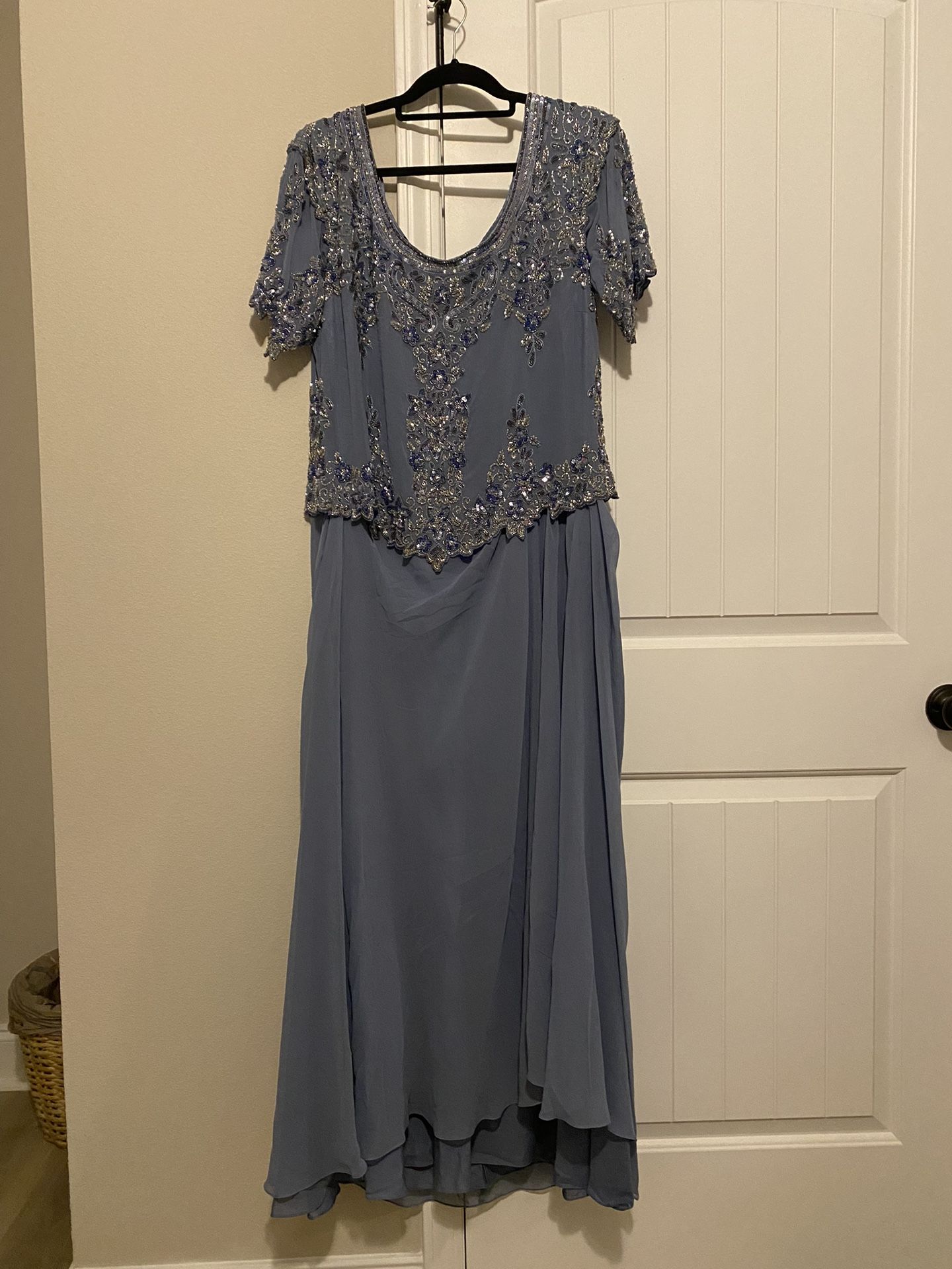 Stunning Formal, Pewter Blue, Beaded Formal Dress