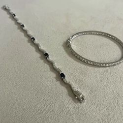 $60 Each Real 925 Silver Wavy Bracelet Diamond Accents With Sapphire Or Round Bangle Let Me Know Which One You Interest In Pickup Gaithersburg Md20877