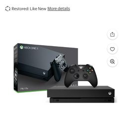 Adult owned like new black xbox one x bundle 2 games controller and all cords runs smooth and clean no loud noises and no scratches on games or drift 