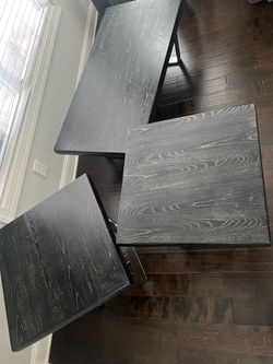 Modern Dark Wood Tables with Chrome Legs - Set of 3
