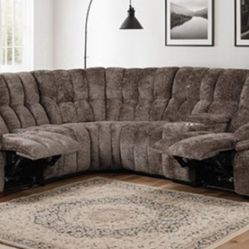Brand New Brown Super Plush Power Reclining Sectional Sofa 